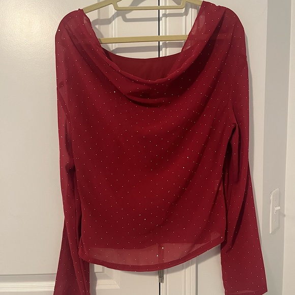 Rhinestone Cowl Back Red Top - Picture 1 of 3
